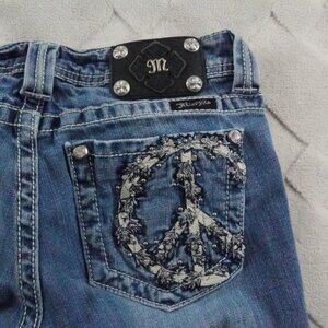 Miss Me  Boot Cut Jean Womens 29 Western Rodeo Peace Embroidered Y2K FLAW